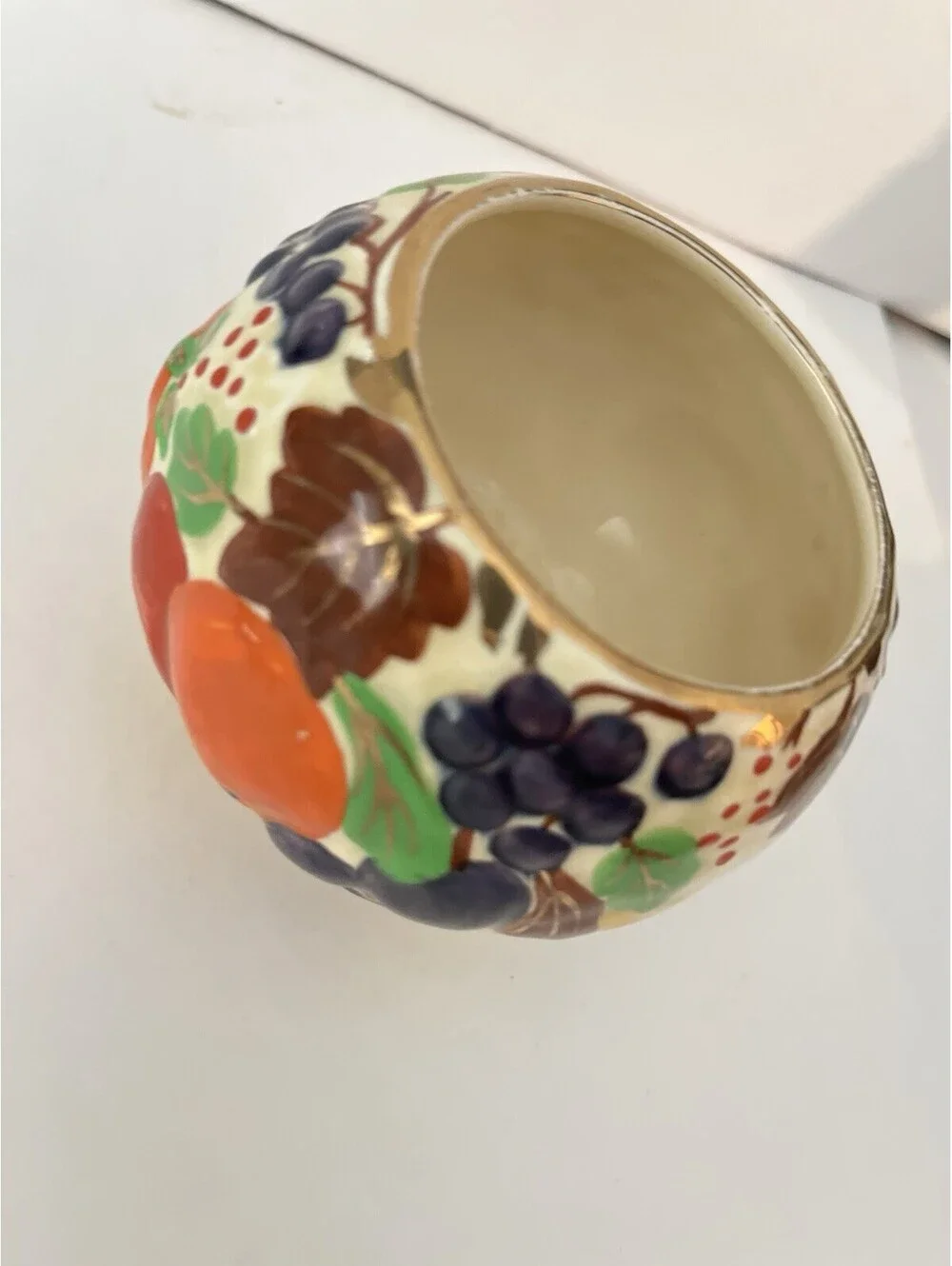 Vintage Sheila England Grape Fruit Leaf Decorated Sugar Bowl - Ceramic / Pottery